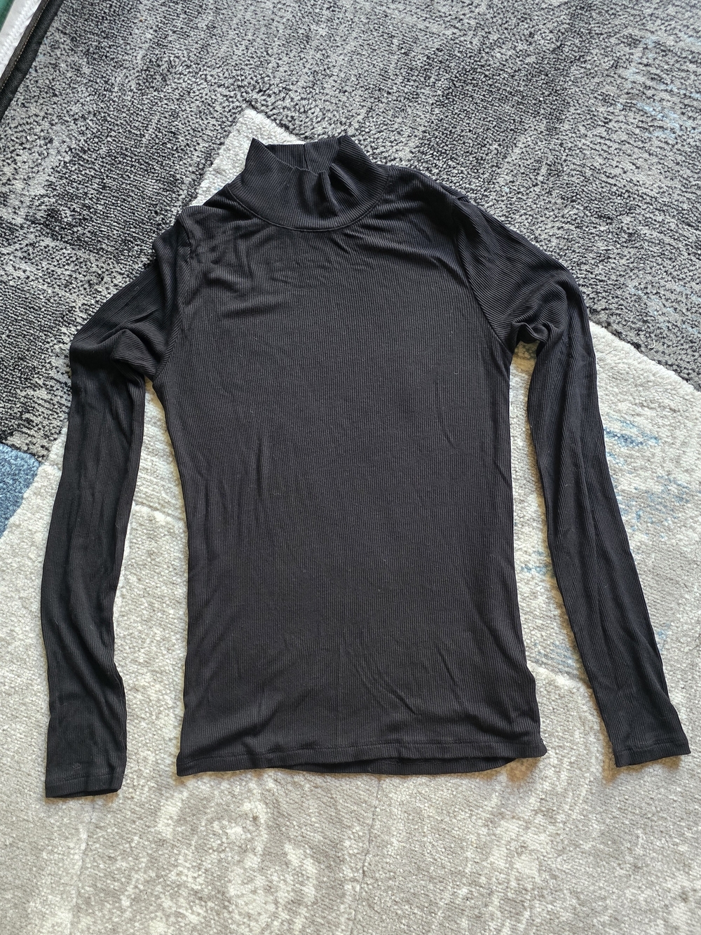 American Eagle Soft & Sexy Ribbed Mock Neck Long Sleeve Top - Black (Small)